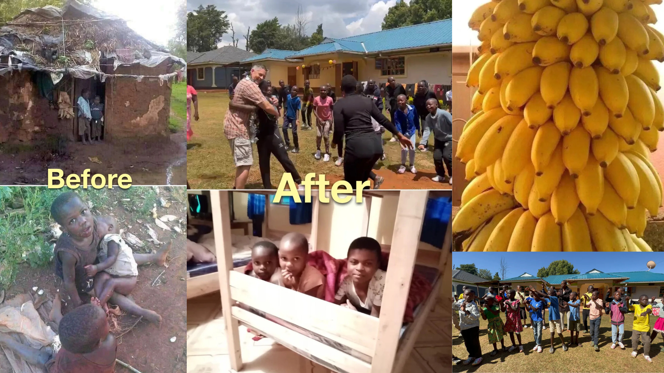 Before-and-after photos showing the impact of support for children in Kisii, Kenya