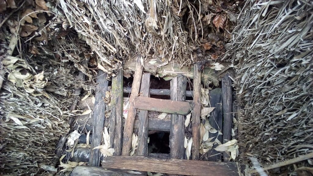 Interior view of the makeshift bathroom previously used by the children