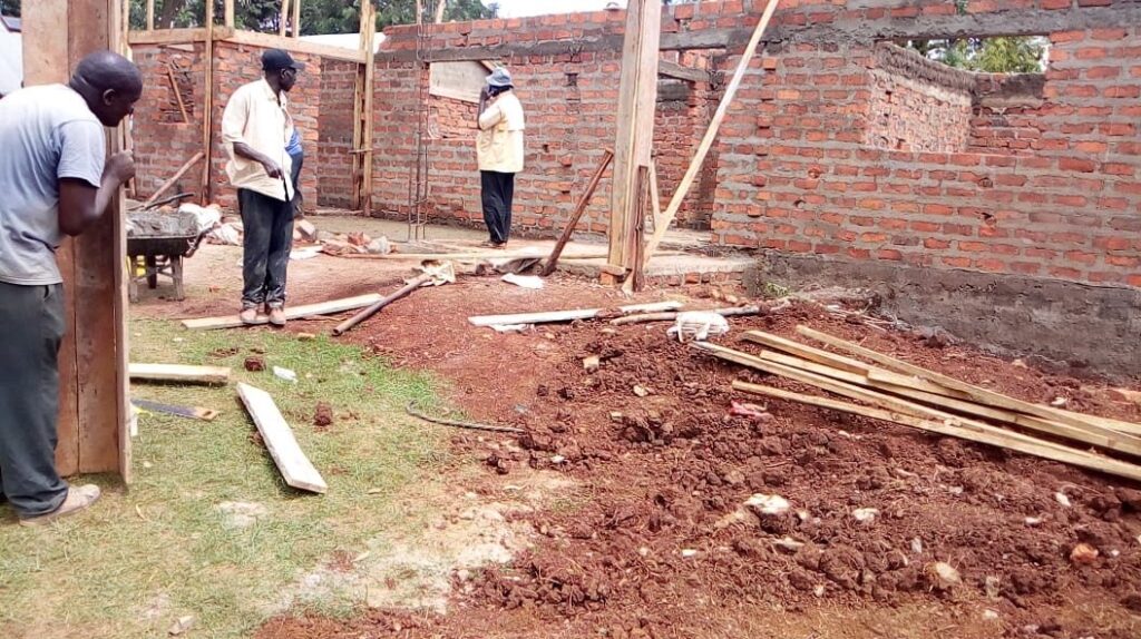Interior brick walls under construction