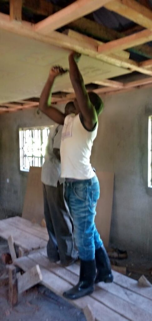Interior ceiling work being completed