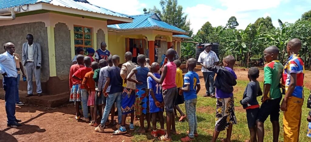 Children spending time together outside the orphanage home